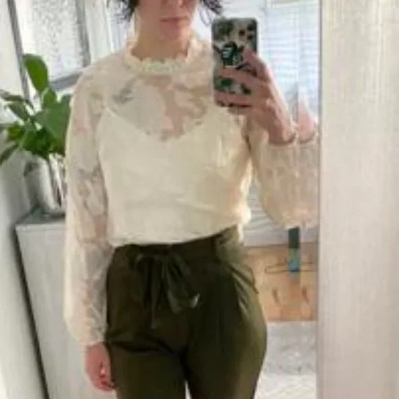 Classic Oblique Leaf Print Blouse Top fall winter - Picture 6 of 8